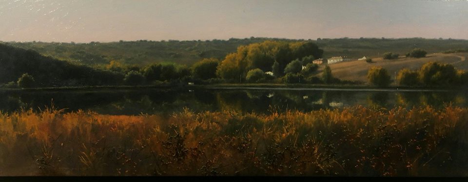 Ruidera, lúz de tarde - Óleo sobre madera preparada - 30x80